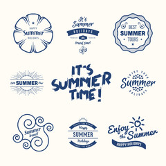 Fototapeta premium Vector Summer vintage insignia, frame, label design template in line style.