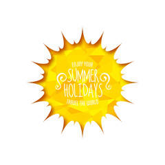 Summer holidays background. Vector isolated sun illustration in cut paper style for beach / travel banner, poster, brochure and card design.