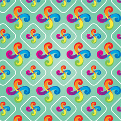 Abstract rainbow pattern with turquoise background