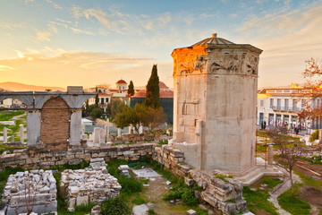 Remains of the Roman Agora and Tower of the Winds in Athens, Greece. - obrazy, fototapety, plakaty