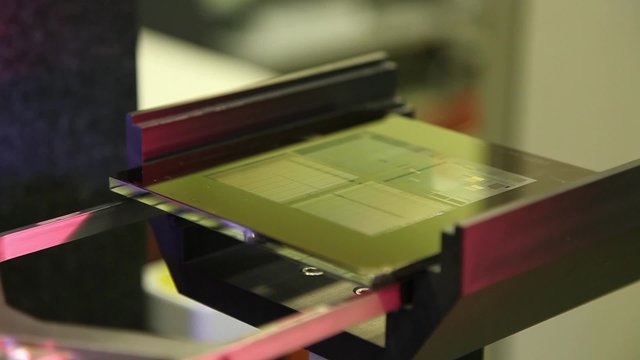 Microelectronic testing equipment in work in the science laboratory
