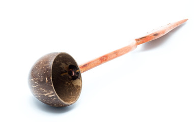 Ancient Water ladle, handmade, isolated on white background