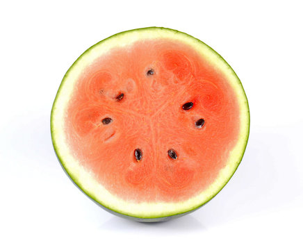 Watermelon cut half on white background.