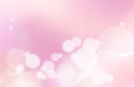 Pastel soft pink abstract background with white bubbles and glowing glitter effect