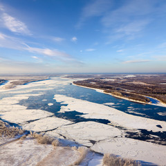 Floating ice floes on the great river