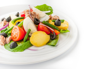 Nicoise salad on the white  background horizontal