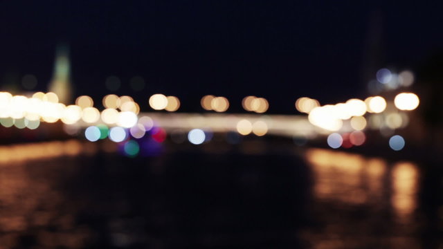Blur ship on river at night