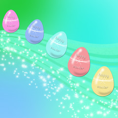 glossy colored eggs with the words 