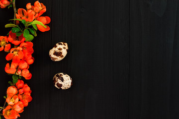 Red Easter eggs. Postcard concept with copy space, free space for text