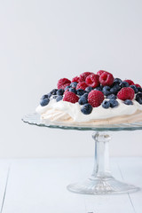 Pavlova dessert with fresh berries