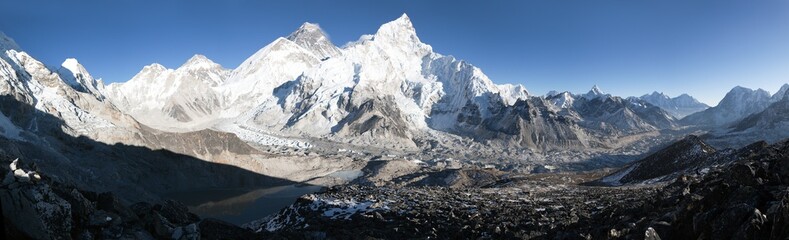 Mount Everest with beautiful sky and Khumbu Glacier