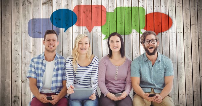 Composite image of portrait of smiling business people 