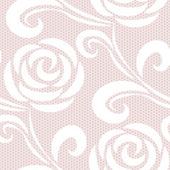 Seamless retro roses lace pattern on pink background