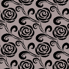Seamless black retro roses lace pattern on pink background
