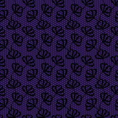 Black seamless floral pattern on violet background