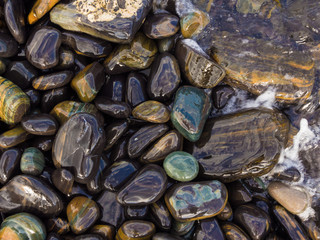 Background of round colored sea pebbles texture