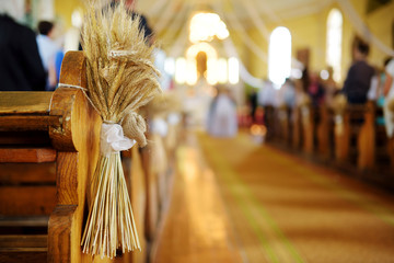 Beautiful rye wedding decoration in a church