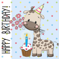 Fototapeta premium Cute Giraffe with cake