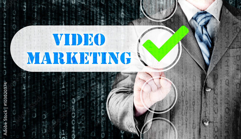 Wall mural business man pressing checkbox video marketing