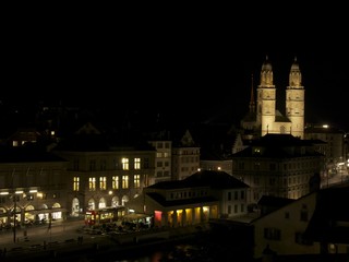 Night view ofThe Grossmünster／Zurich