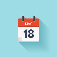 May 18 . Vector flat daily calendar icon. Date and time, day, month. Holiday.