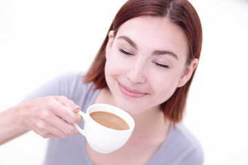 young beautiful woman drink coffee