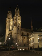 Fototapeta premium Night view of The Grossmünster／Zurich