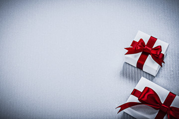 Present boxes on white background horizontal image holidays conc