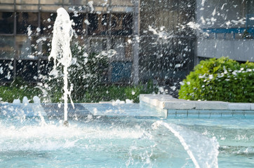 Splashing Water in City Fountain