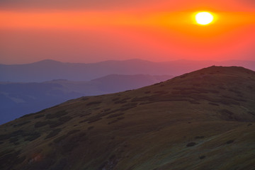 Gorgeous vibrant scenic mountain landscape, sunrise in Carpathia