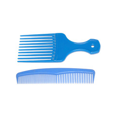 Hair pick and comb on white background.