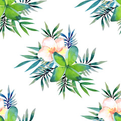 Watercolor seamless pattern of exotic flowers.