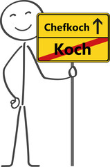 Strichm&auml;nnchen freut sich &uuml;ber die Bef&ouml;rderung zum Chefkoch