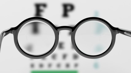 Pair of round-lens eyeglasses with eyesight test and blur