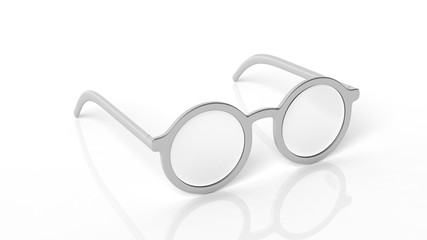 Pair of silver round-lens eyeglasses, isolated on white background.