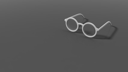 Pair of white round-lens eyeglasses, isolated on black background.