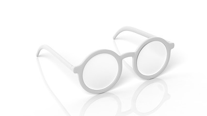 Pair of white round-lens eyeglasses, isolated on white background.