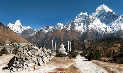 Mount Ama Dablam and Khumjung village near Namche bazar
