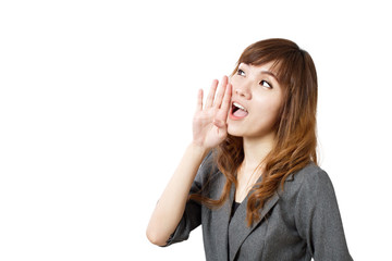 business woman announcing, shouting, speaking