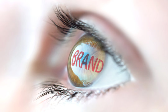 Brand reflection in eye. 