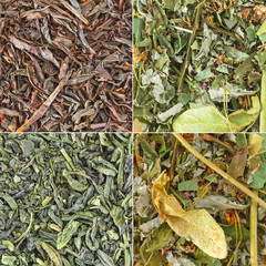 Dry tea macro collage.
