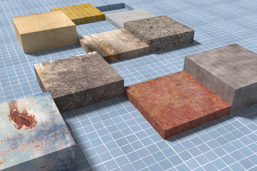 Three-dimensional cubes on glazed tiled floor