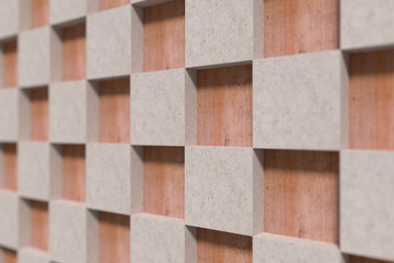 Close-up of beige cubes on wooden surface