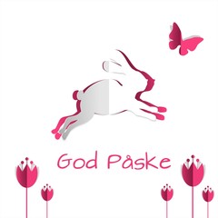 hilsen hilsen fra påske Bunny - Happy Easter - Snup Snup hopper væk hurtigt - Cutout med kanin sommerfugl krokus tulipaner blomster - pink hvid