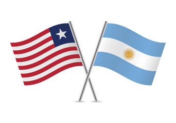 Obraz premium Liberian and Argentinian flags. Vector illustration.