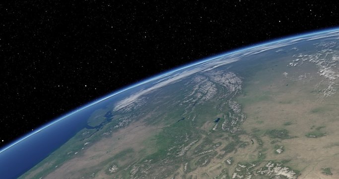Simulated International Space Station earth orbit flyover of the American Rocky Mountains, from Canada to Colorado.  