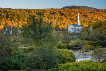 Fall Foliage landscape and Church in Stowe, Vermont