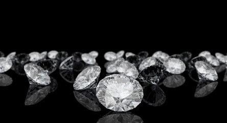  classic cut diamond and reflections of light, sparkles. black background. luxury and precious concept. wealth. nobody around. - obrazy, fototapety, plakaty