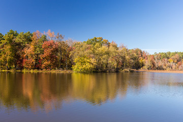 Obraz premium Arkansas fall landscape and lake in Petit Jean state park