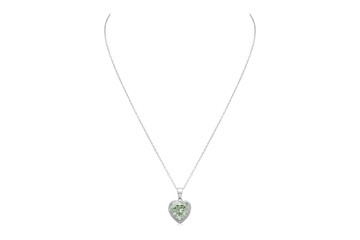 Sparkling Green Amethyst Gemstone Heart Necklace in Silver